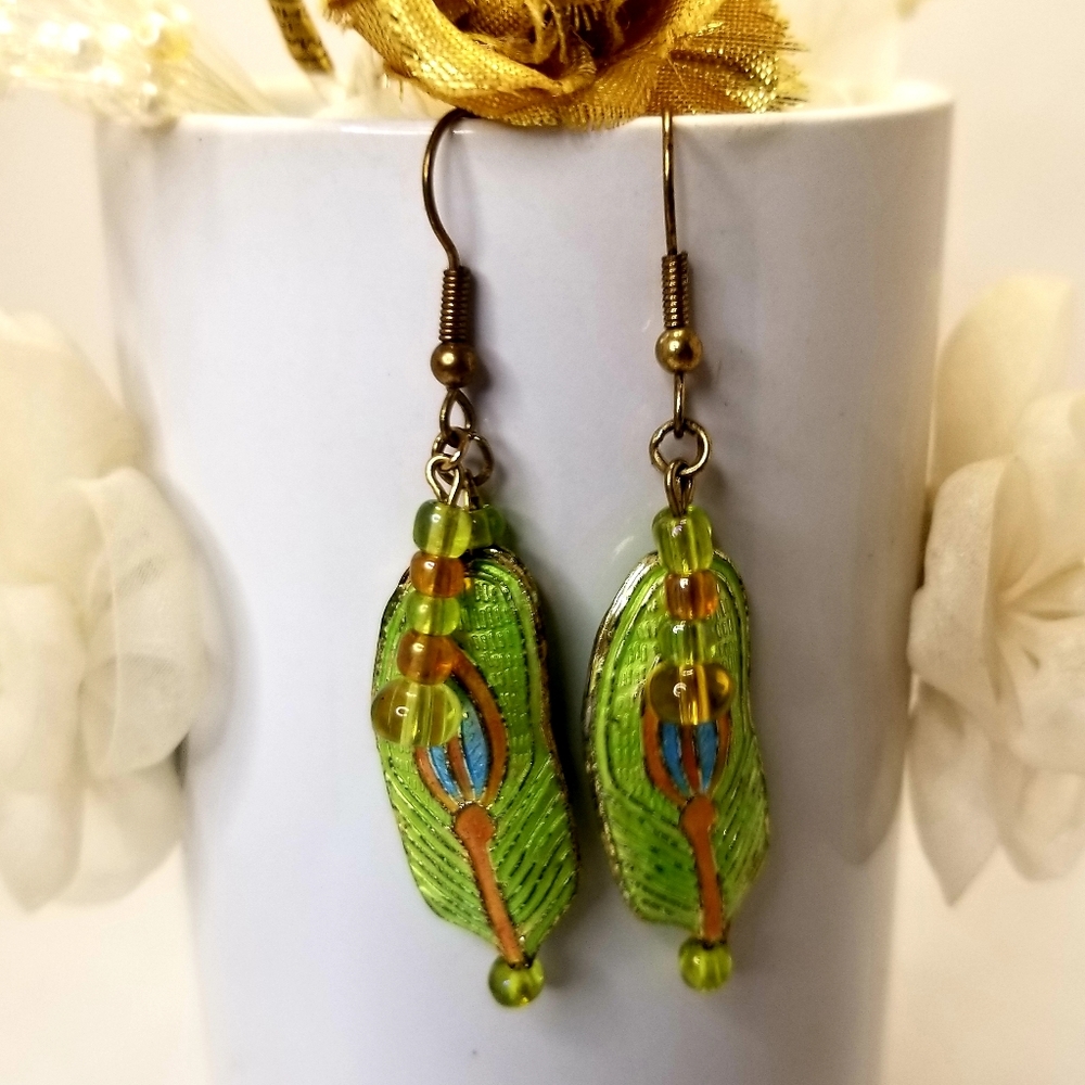 Vintage Bright Cloisonne Beaded Dangle Earrings